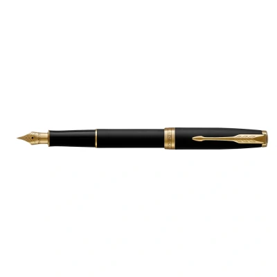 Image of Parker Sonnet Fountain Pen Matte Black Lacquer with Gold Trim Fine Nib Gift Box