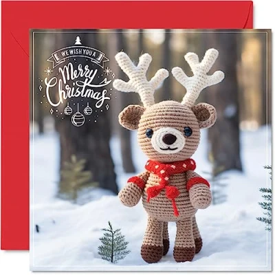Image of Christmas Cards for Women Men Cute Reindeer Merry Xmas Card Sister Brother Cousin Uncle Auntie Mum Dad Nan Grandad, 145mm x Single Greeting Gift