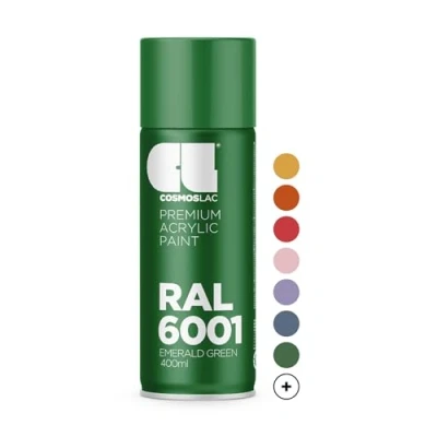 Image of Cosmos LAC Acrylic Paint Spray Can in Many RAL Colours, 400 ml Perfect for DIY, Upcycling and Other Painting Work 6001 EMERALD GREEN N462