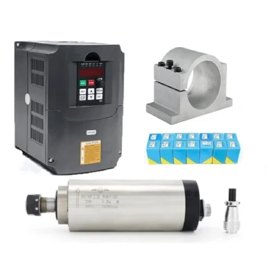 Image of RATTMMOTOR 2.2 kW 220 V Air Cooled Spindle Motor Runout Off 0.01 mm with 14 Pieces ER20 Collet and VFD Frequency Inverter 80 Bracket Clamp for CNC Milling Machine