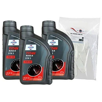 Image of Fuchs Titan Race Syn 5 75W90 GL5 Gear Oil Triple Pack &amp; Powerenhancer Change Care Kit