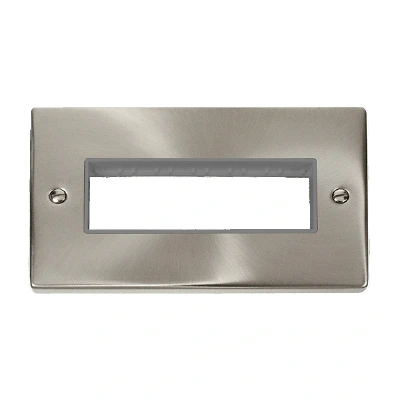 Image of Click Deco 2 Gang Plate 6 Aperture Unfurnished Satin Chrome Grey Inserts