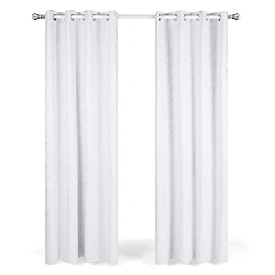 Image of Deconovo Eyelet Curtains, Room Darkening Foil Printed Diamond Thermal Insulated Curtains for Bedroom, 52 x 84 Inch(Width Length), Silver Grey, One Pair