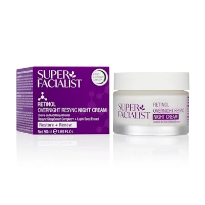 Image of Super Facialist Retinol Overnight Resync Night Cream SleepSmart Complex, &amp; Hyaluronic Acid for Fine Lines Wrinkles, Vegan Friendly Anti Ageing Face Smooth Skin, 50ml