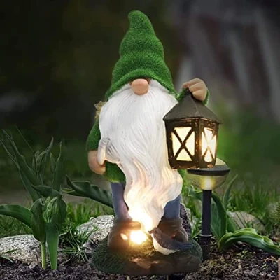 Image of THE ENCHANTED GARDEN Gnome Ranger Statue Outdoor Resin Figurine Solar Powered LED Lights for Patio Lawn Yard Décor