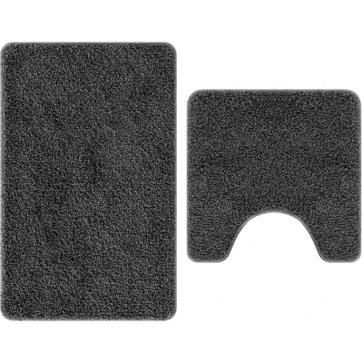 Image of vidaXL 2 Piece Bath Mat Set Dark Grey Polypropylen Non Slip