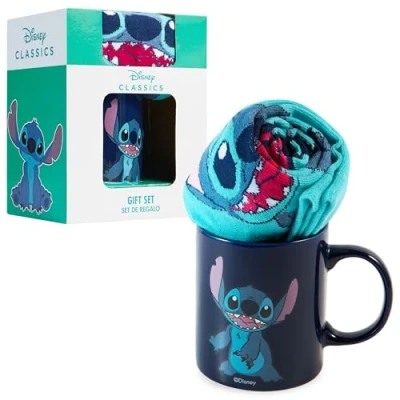 Image of Disney Mug and Socks Gift Set for Women, Calf Ceramic Womens Gifts (Navy Stitch)