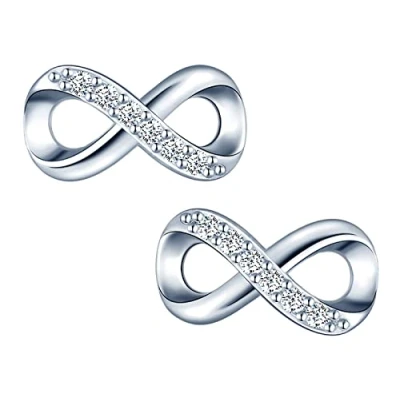 Image of MICGIGI Women&#039;s 925 Sterling Silver Stud Earrings Infinity Symbol Cubic Zirconia Earrings,