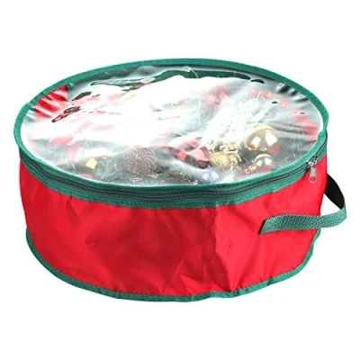 Image of QYLJZB Round Christmas Wreaths Storage Bag,Xmas Tree Wreath Bags with Clear Window Handles Zipper Protects from Moisture Dust for Holiday Storage(19.7In)