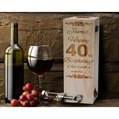 Image of Personalised Engraved Wooden Wine Gift Box Birthday Champagne Prosecco Bottle 30th 40th 50th 60th (Box only) for Mum Dad Him Her