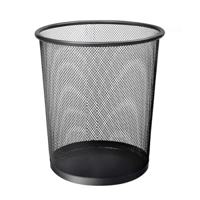 Image of KEPLIN Round Trash Can Black Non slip Mesh Bin, Stylish &amp; Sturdy Metal Waste Paper Bin for Home, Bedroom, Office, Bathroom, Living Room Kitchen Indoor Garbage with Sleek Design