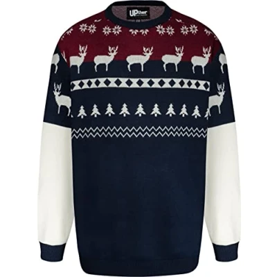 Image of Uptheir Mens Willow Fair Isle Knit Christmas Sweater Blue 5XL