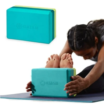 Image of Gaiam Yoga Block Supportive Latex Free EVA Foam Soft Non Slip Surface for Yoga, Pilates, Meditation, Tri Color Teal Tonal