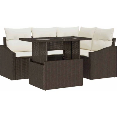 Image of vidaXL 5 Piece Garden Sofa Set with Cushions Brown Poly Rattan