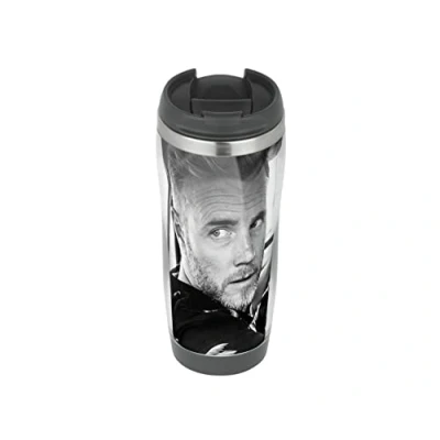 Image of mugmart Gary Barlow BW Travel Mug, Thermal Insulated Cup for Hot and Cold Beverages Drinks