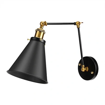 Image of Hakeeta Retro Black Wall Sconce, Vintage Industrial Loft Swing Arm Adjustable Angle Mount Light, Warehouse Lamp, Lighting Decor