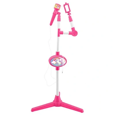 Image of Lexibook Unicornio Micrófono con Pie luminoso, Especial Karaoke (S150UNI) Unicorn Microphone with Speaker and Lighting Stand, Auxiliary Jack to Connect Music, Pink/White