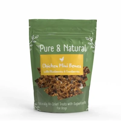 Image of Pure &amp; Natural Superfoods Air Dried Chicken Mini Bones Treats with Blueberries Cranberries Dog Healthy and Immune Support for Dogs 100g