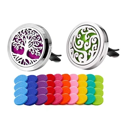Image of QitinDasen 2Pcs Premium Car Aromatherapy Essential Oils Diffuser, Stainless Steel Vent Clip, with 40Pcs Replacement Felt Pads (10 Colors) Without Oil (Cloud &amp; Tree of Life)