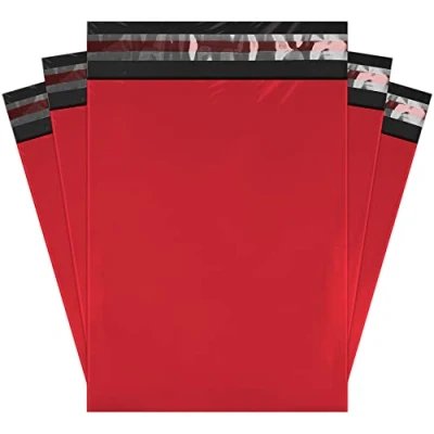 Image of Mailing Bags, YUNJU Shipping Poly Postal Self Seal Bags in Size 10 x 14 Inch Small Postage Packaging 254mm to 356mm Red 200 Pack