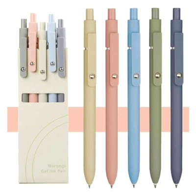 Image of 5pcs Gel Pens Set, 0.5/0.7mm Smooth Writing Black Pens, Premium Retractable Quick Dry ink for Home School Office Supplies (Morandi, 0.5mm)