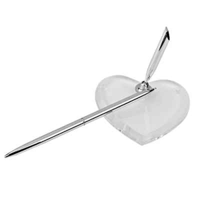 Image of generique Wedding Reception Guest Pen with Heart Shape Acrylic Base Stand, Silver