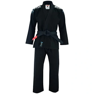 Image of Playwell Pro Mens BJJ GI Jiu Jitsu Uniform Suit (Comes with Free Ju White BELT) Black (A2)
