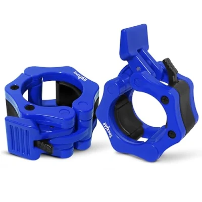 Image of Yes4All 2 Inch Barbell Clamps Pair, Pro Lockjaw Collar Set for Olympic Bar, Quick Release Weight Plate Locks Dumbbell Clips Weightlifting Training Exercise, and Strength (Blue)