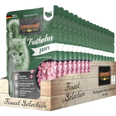 Image of Leonardo Fresh Bag [16 x 85 g Multipack] Cereal Free Wet Food for Cats Complete in Single Portion (Pure Turkey, g)