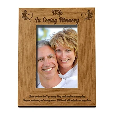 Image of ukgiftstoreonline Wife In Loving Memory Remembrance Portrait Wooden Photo Frame Gift (5 x 7 Inch)