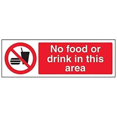 Image of V Safety No Food Drink In This Area Sign 300mm x 100mm 1mm Rigid Plastic