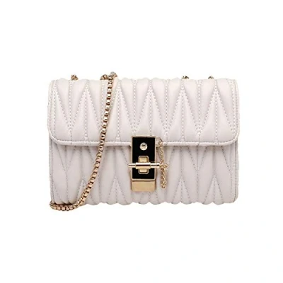 Image of NC Lady Quilted Shoulder Bag Beige PU Leather Handbag Designer Crossbody Tote Purse with Chain Strap for Women
