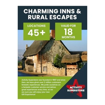 Image of Activity Superstore Charming Inns &amp; Rural Escapes Gift Experience Voucher for Two, Available at 55+ UK Locations, 18 month Validity, Days, Overnight Stay