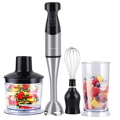 Image of Belaco Hand Blender Mixer 4in1 Processor chopper bowl Egg Whisk &amp; beaker 800W DC motor 600ml 500ml