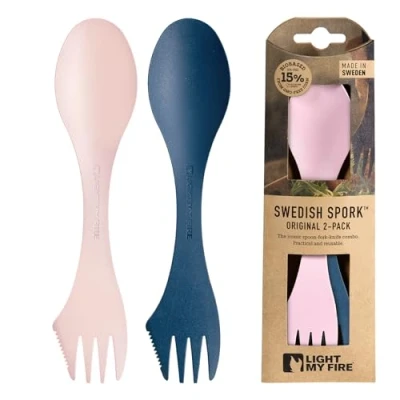 Image of Light My Fire Spork Original — 2 Pack Camping Cutlery 3 in 1 Reusable Sporks Travel Set Outdoor Backpacking Hiking Picnic Utensil BPA Free Essentials (2pack HazyBlue/Dustypink)