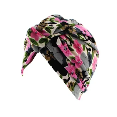 Image of Topkids Accessories Hair Turban Head Wrap, Sleep Cap, Scarf, Towel, Chemo Headwear for Women UK, Silk Wrap Sleeping (Floral Print Grey)