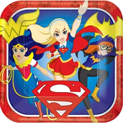 Image of amscan 551609 DC Comics Super Hero Girls Square Dinner Paper Plates 23cm 8 Pcs