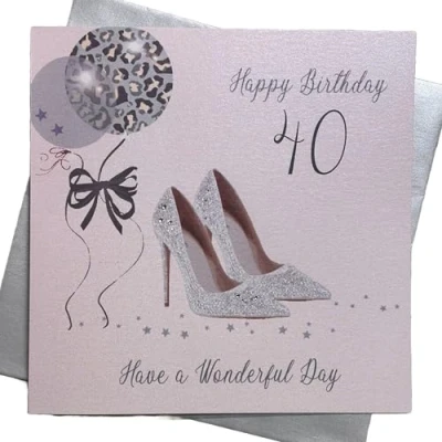 Image of White cotton cards Large Handmade 40 Happy Birthday Have a Wonderful Day Shoes and Bag 40th Card,