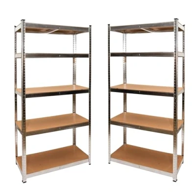 Image of Samuel ALEXANDER Garage Shelving Units 90cm Wide &amp; 180cm High Heavy Duty 5 Tier Multipurpose Storage Shelves Boltless Metal Racking Unit/Warehouse (2, SILVER)