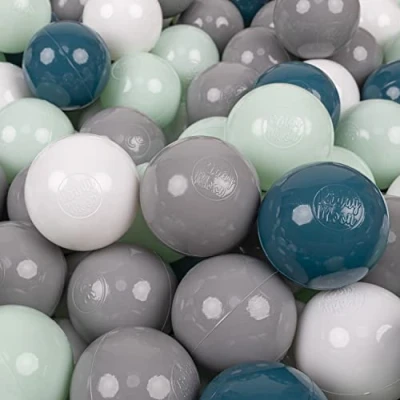 Image of KiddyMoon Soft Plastic Play Balls 200 Balls/7Cm 2.75In Multi Colour Made In EU, Dark Turquoise/Grey/White/Mint
