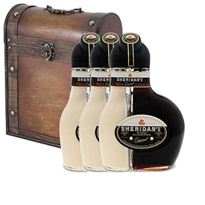 Image of 3 x Sheridans Cream Liqueur 50cl Bottles in Antique Style Gift Box with Hand Crafted Gifts2Drink Tag
