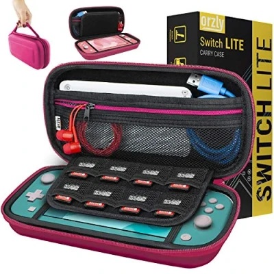 Image of Carry Case for Nintendo Switch Lite (2019 Model) Protective Hard shell Portable Travel with storage Accessories &amp; Game Cartridges (Pink)