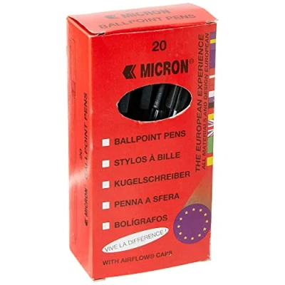 Image of Micron Ballpoint Pens Black Biros 20 Boxed