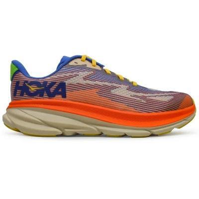 Image of HOKA Clifton 9 Youth Unisex Neutral running shoes for kids, Size: 5.5, Ultramarine/electric tangerine Textile/synthetics