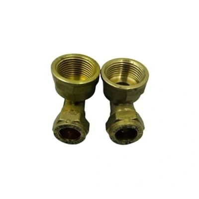 Image of UKDD® 15mm Compression by 3/4&quot; BSP Brass Female Iron Elbow 90 Bend, x Adaptors Bend WRAS Approved Pack of 2