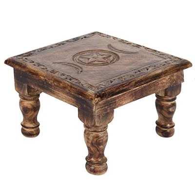 Image of Enchanting Brown Wood Triple Moon Altar Table w/Border 21cm x W30cm (1 Pc) Exquisite Decoration, Quality Craftmanship Ideal for Spiritual Home Decor