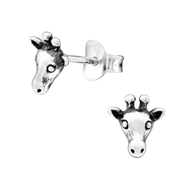 Image of The Rose &amp; Silver Company Women Girls 925 Sterling Oxidised Giraffe Stud Earrings