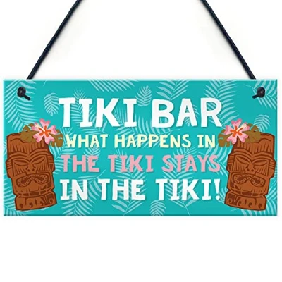 Image of RED OCEAN Funny Tiki Bar Decor Sign For Home Garden Hanging Man Cave Cocktail Signs