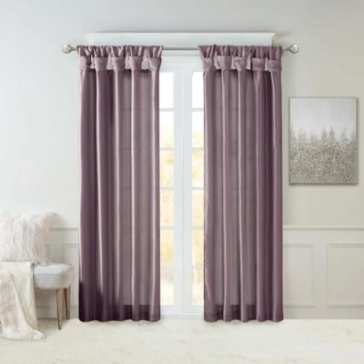 Image of Madison Park Emilia Faux Silk Single Curtain with Privacy Lining, DIY Twist Tab Top, Window Drape for Living Room, Bedroom and Dorm, 120&quot; L x 50&quot; W, Purple