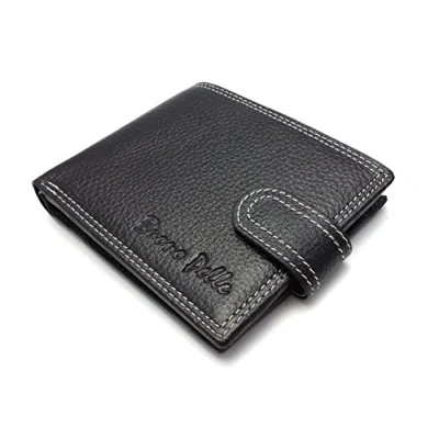 Image of Buono Pelle Mens RFID Blocking Designer Quality Real Leather Wallet Credit Card Holder Purse (Black White Stitching)
